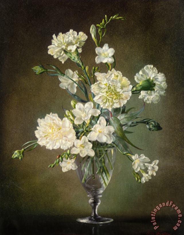 Still Life with Carnations And Freesias painting - Cecil Kennedy Still Life with Carnations And Freesias Art Print
