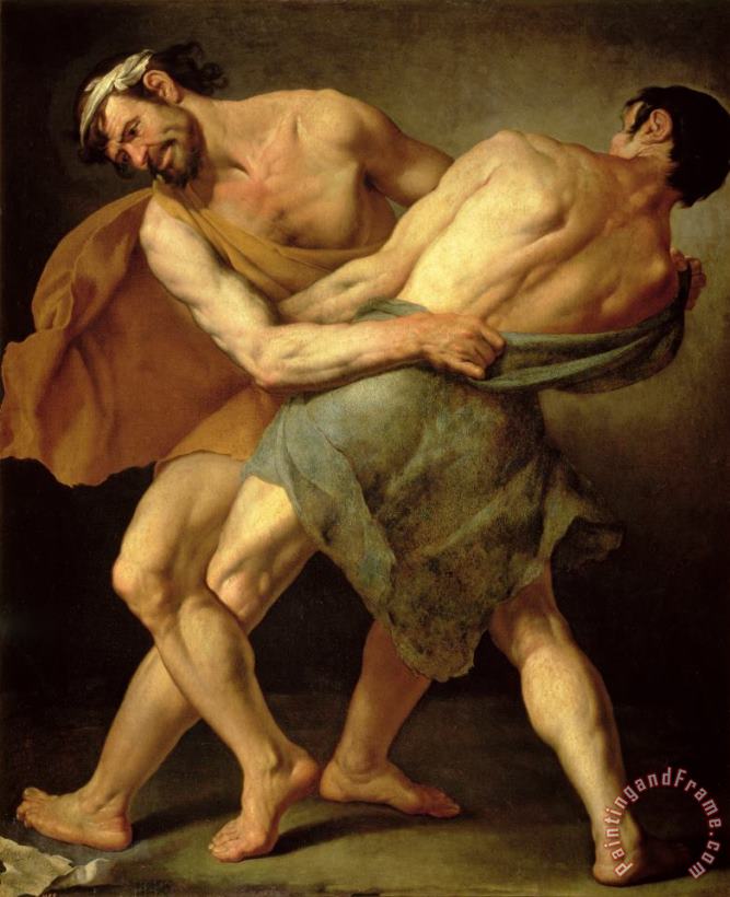 Cesare Francazano Two Wrestlers Art Painting