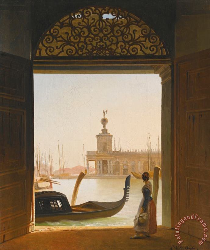Charles Auguste Van Den Berghe Venice, a View of The Dogana Seen Through a Large Doorway Art Painting