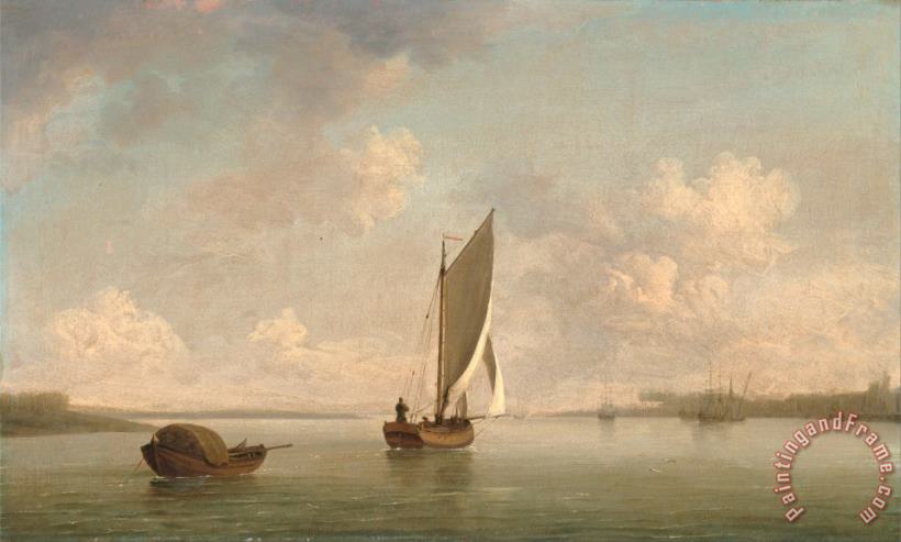 Charles Brooking A Smack Under Sail in a Light Breeze in a River Art Print