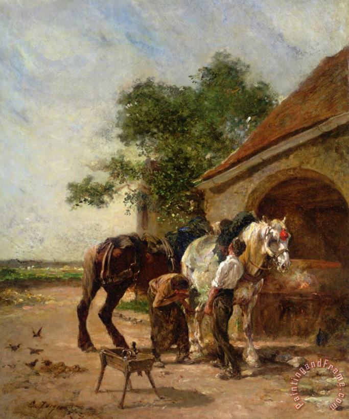 Attending to The Horses painting - Charles Emile Jacque Attending to The Horses Art Print