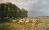 Flock of Sheep in a Landscape by Charles Emile Jacque