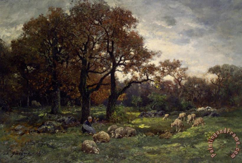 Sheperdess in a Forest at Dusk painting - Charles Emile Jacque Sheperdess in a Forest at Dusk Art Print