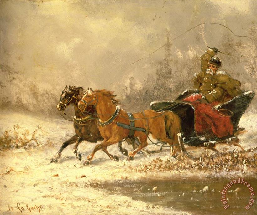 Charles Ferdinand De La Roche Returning Home in Winter Art Painting