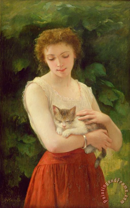 Country Girl and her Kitten painting - Charles Landelle Country Girl and her Kitten Art Print