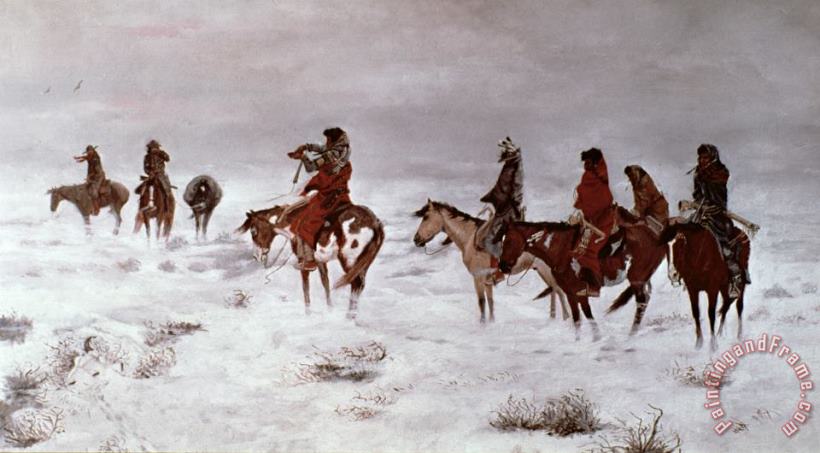 Charles Marion Russell 'Lost in a Snow Storm - We Are Friends' Art Painting