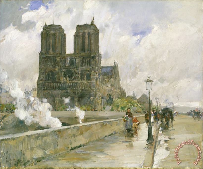 Notre Dame Cathedral Paris 1888 Oil on Canvas painting - Childe Hassam Notre Dame Cathedral Paris 1888 Oil on Canvas Art Print