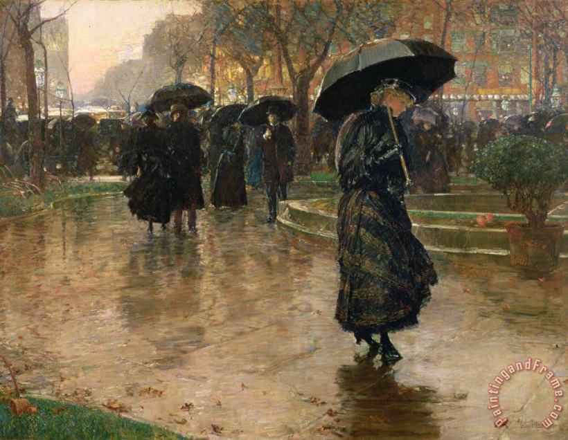 Rain Storm Union Square painting - Childe Hassam Rain Storm Union Square Art Print