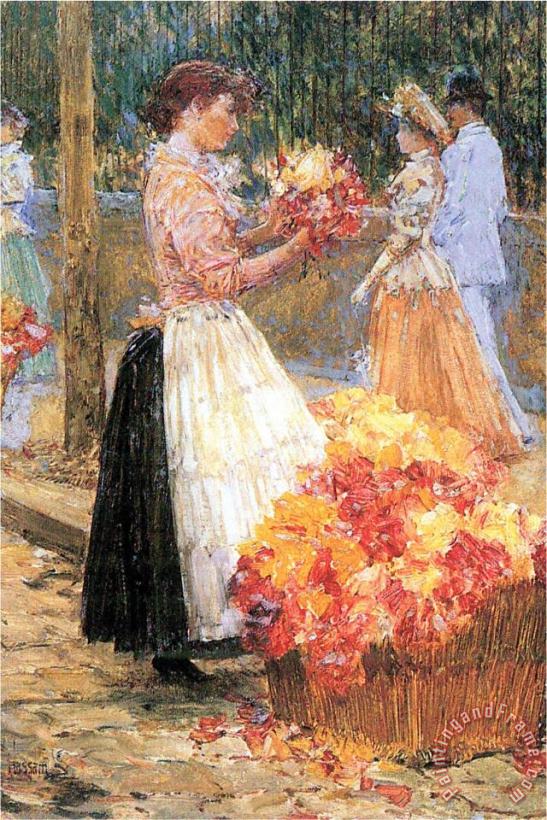 Childe Hassam Woman Sells Flowers Art Painting