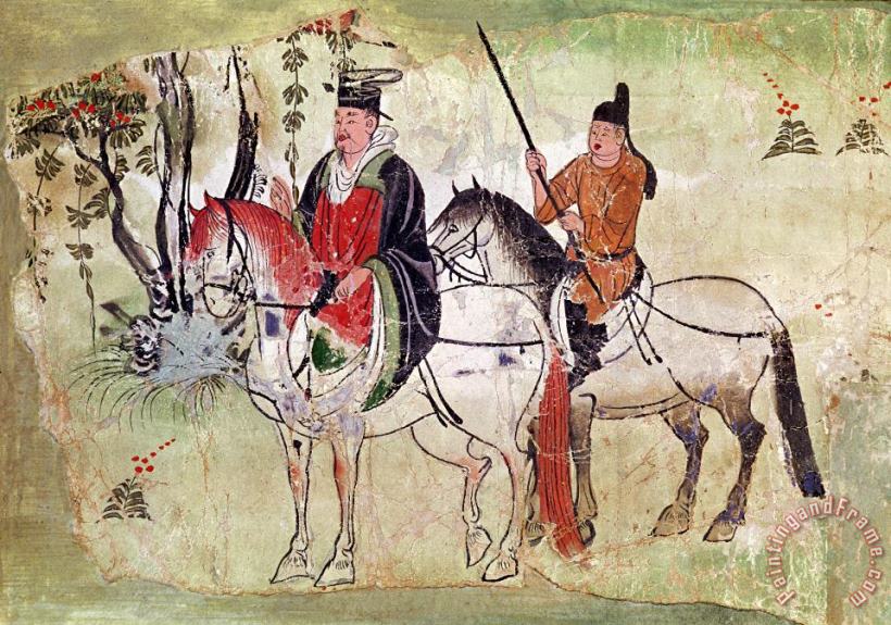Chinese School Two Horsemen in a Landscape Art Painting