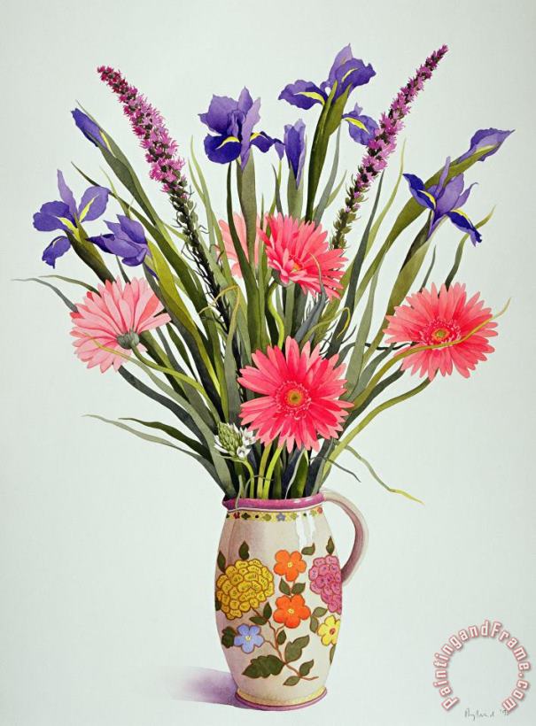 Christopher Ryland Irises And Berbera In A Dutch Jug Art Print