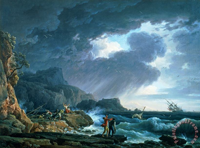 A Seastorm painting - Claude Joseph Vernet A Seastorm Art Print
