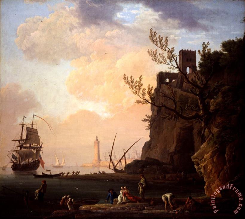 Claude Joseph Vernet An Italianate Harbour Scene Art Painting