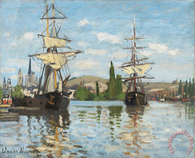Claude Monet Ships Riding On The Seine At Rouen Art Painting