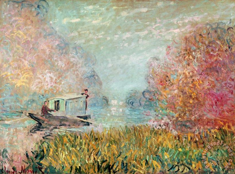 Claude Monet The Boat Studio on the Seine Art Painting