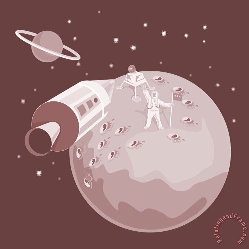 Collection 10 Astronaut Landing On Moon retro Art Print