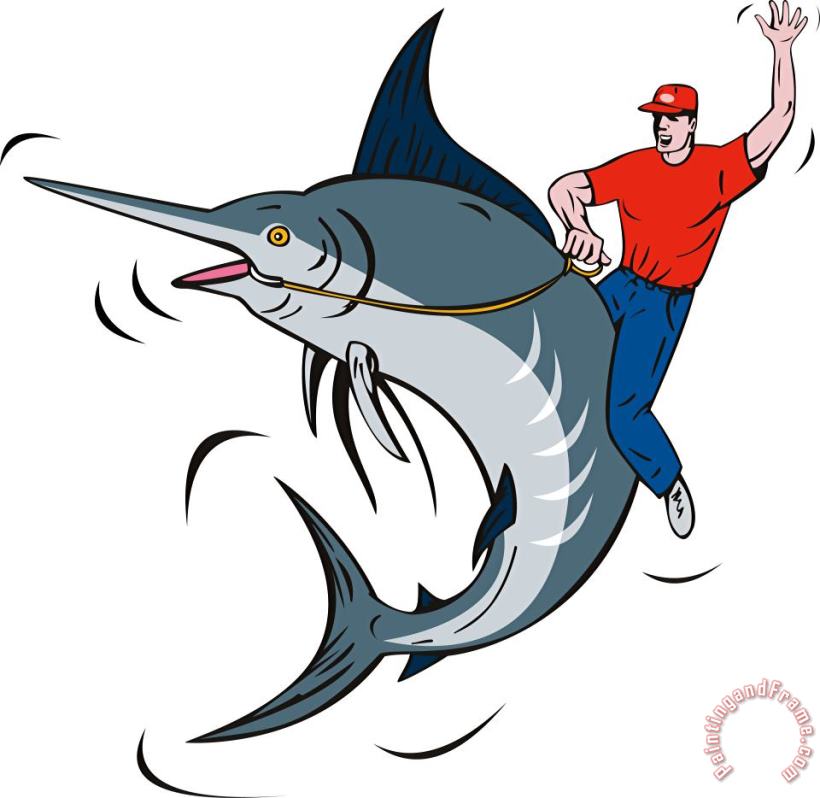 Collection 10 Fisherman Riding Marlin Art Painting
