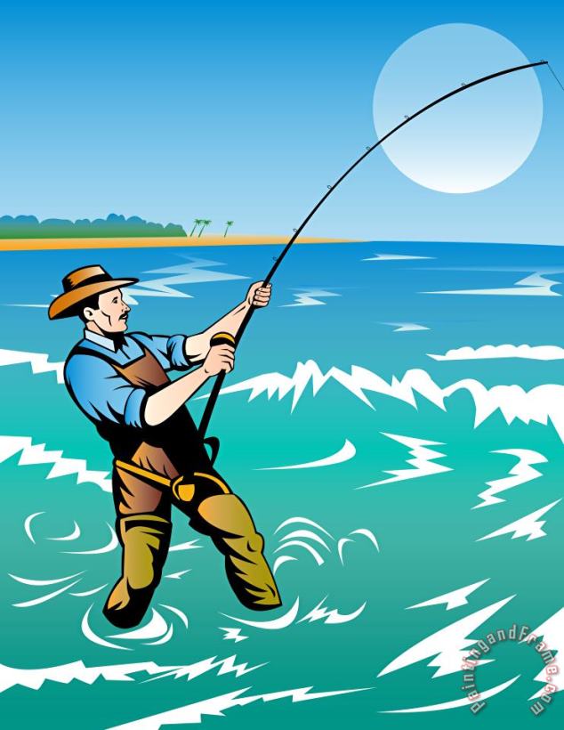Collection 10 Fisherman surf casting Art Print