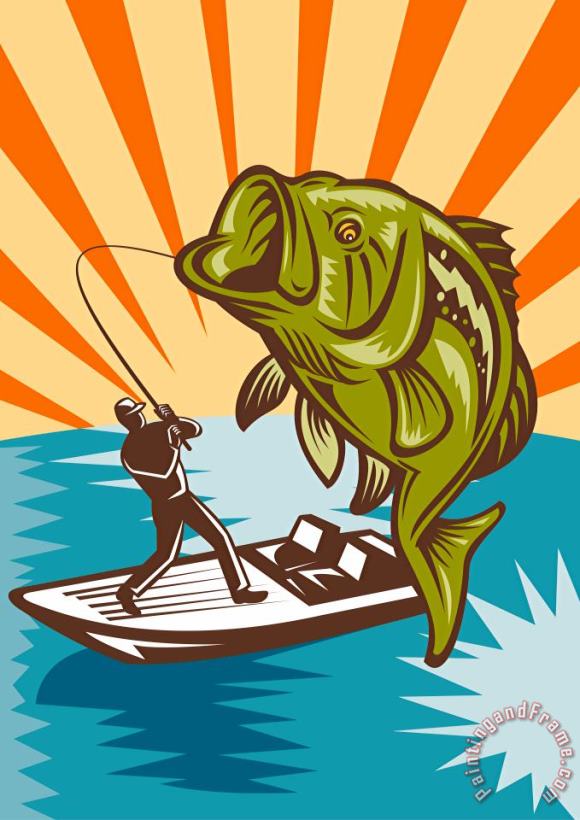 Collection 10 Largemouth Bass Fish and Fly Fisherman Art Print