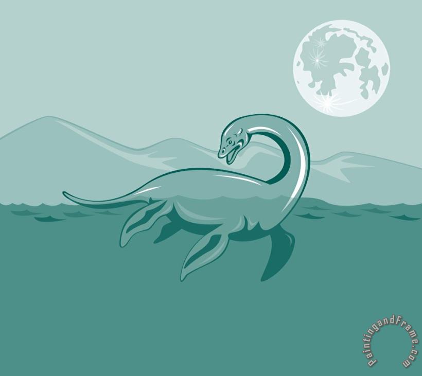 Loch Ness Monster Retro painting - Collection 10 Loch Ness Monster Retro Art Print