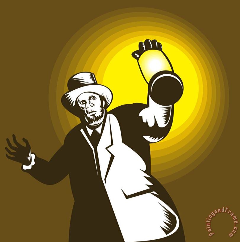 Collection 10 Man Wearing Top hat And Holding Lantern Art Print