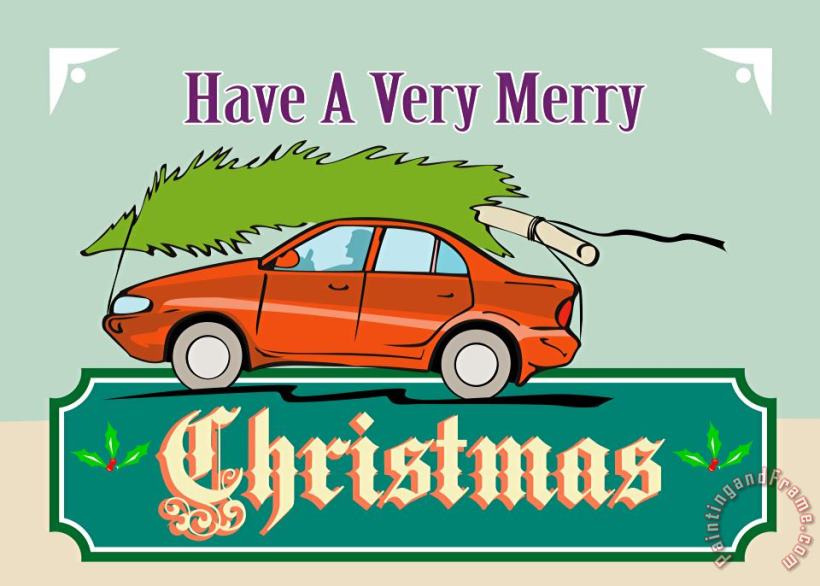 Merry Christmas Tree Car Automobile painting - Collection 10 Merry Christmas Tree Car Automobile Art Print