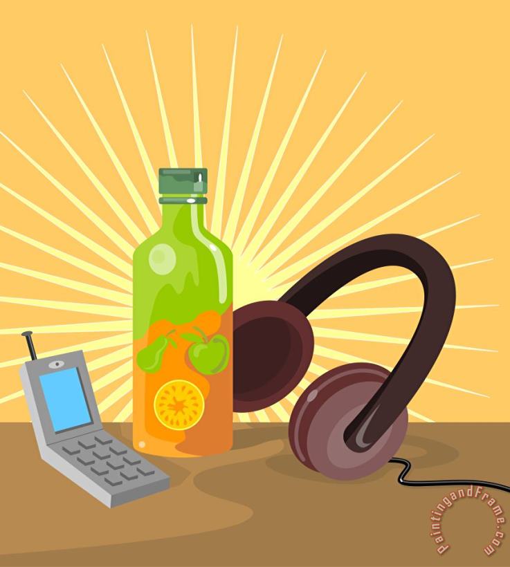 Collection 10 Mobile Phone Soda Drink Headphone Retro Art Painting