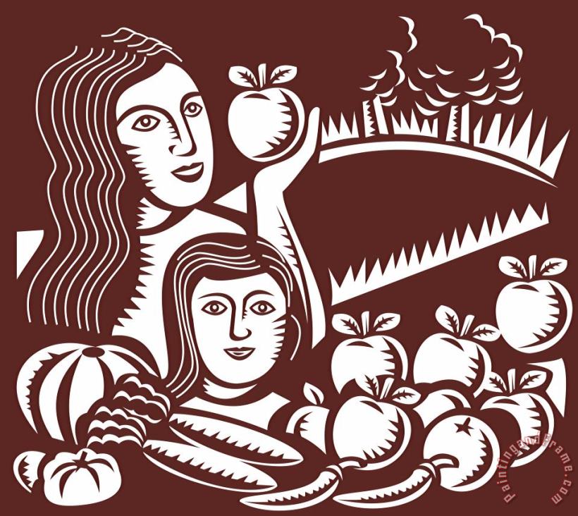 Collection 10 Mother Child Holding An Apple Art Painting