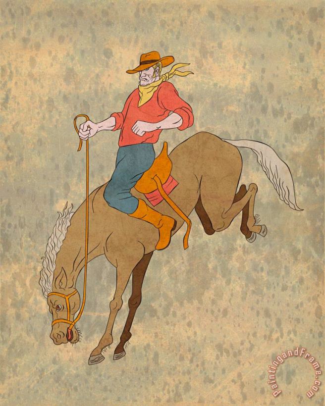 Rodeo Cowboy Riding Bucking Horse Bronco painting - Collection 10 Rodeo Cowboy Riding Bucking Horse Bronco Art Print