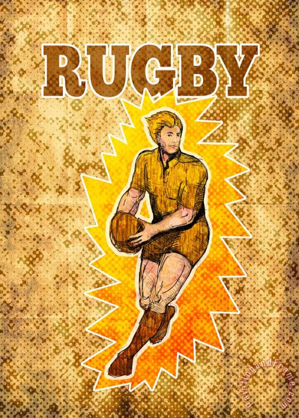 Rugby player running passing ball painting - Collection 10 Rugby player running passing ball Art Print