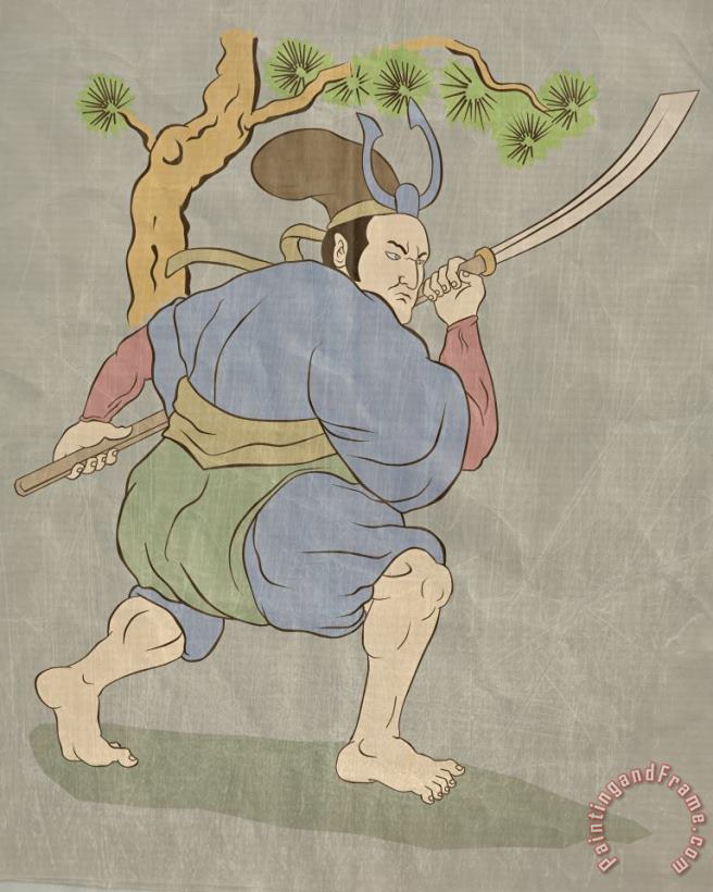 Collection 10 Samurai warrior with katana sword fighting stance Art Print