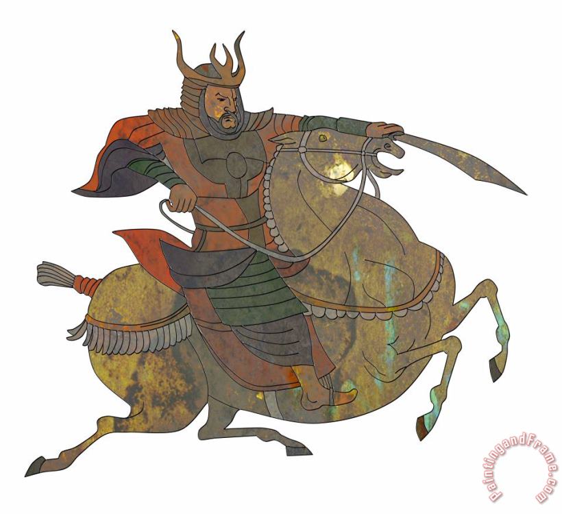 Collection 10 Samurai warrior with sword riding horse Art Print