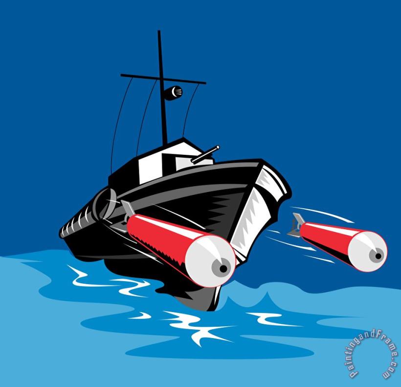 Torpedo Boat Retro painting - Collection 10 Torpedo Boat Retro Art Print