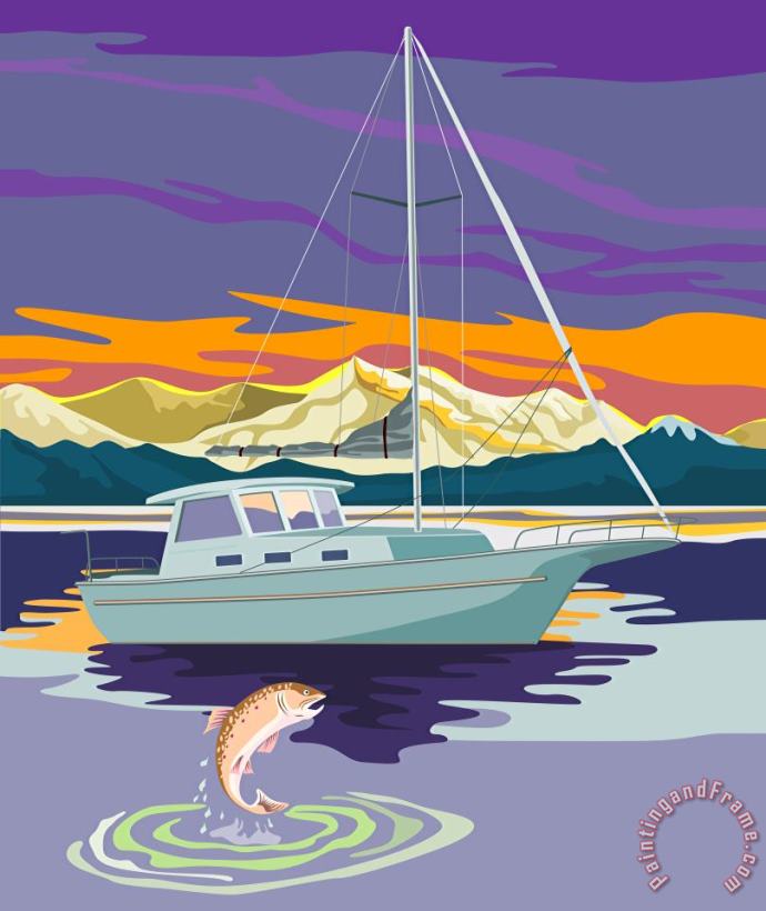 Trout jumping boat painting - Collection 10 Trout jumping boat Art Print
