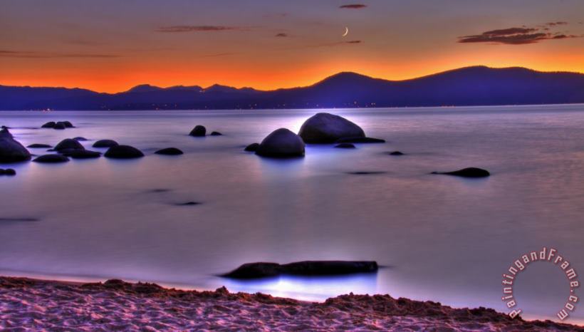 Crescent Moon Above Tahoe painting - Collection 14 Crescent Moon Above Tahoe Art Print