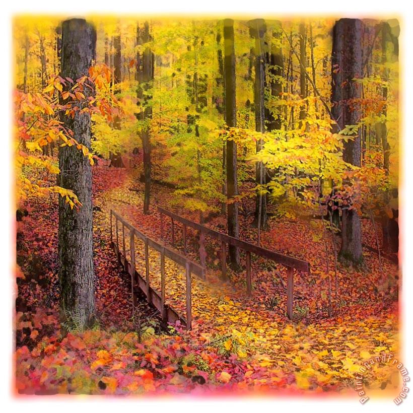 Autumn footbridge painting - Collection 8 Autumn footbridge Art Print