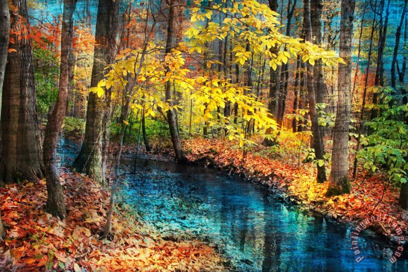 Autumn stream painting - Collection 8 Autumn stream Art Print