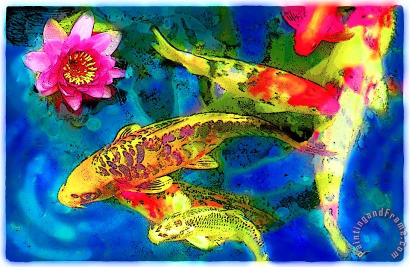 Collection 8 Koi play in the dark blue Art Print