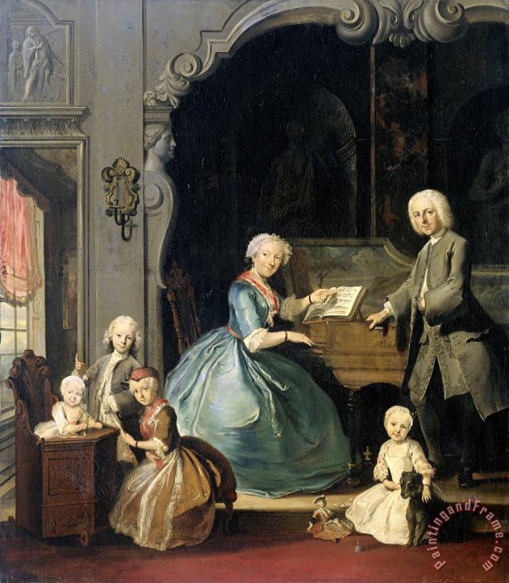 Cornelis Troost Family Group Near a Harpsichord Art Print