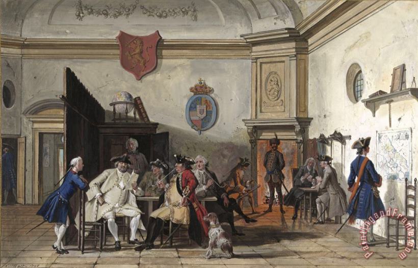 Cornelis Troost Wachtlokaal Met Lezende, Rokende En Kaartspelende Officieren Art Painting