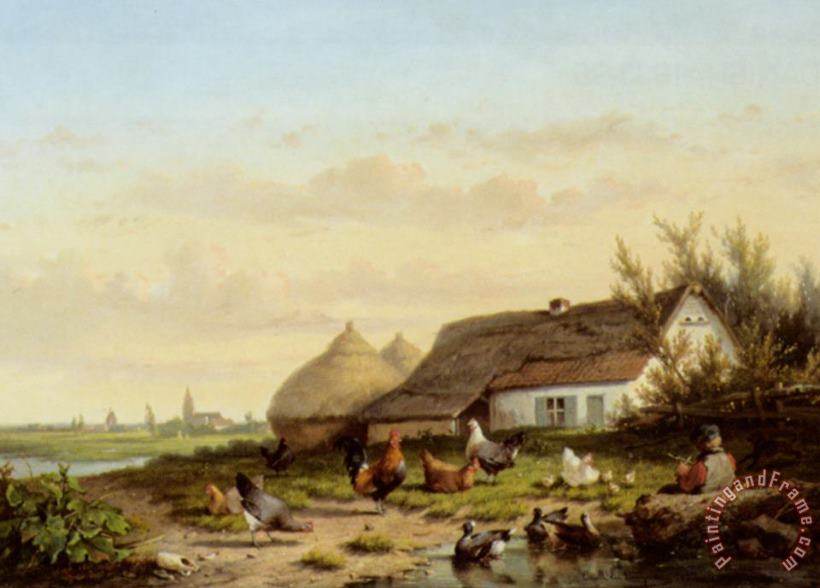 Cornelis Van Leemputten Farmyard with Chicken And Ducks Art Print