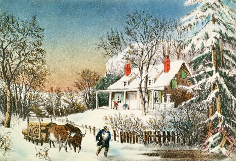 Bringing Home the Logs painting - Currier and Ives Bringing Home the Logs Art Print