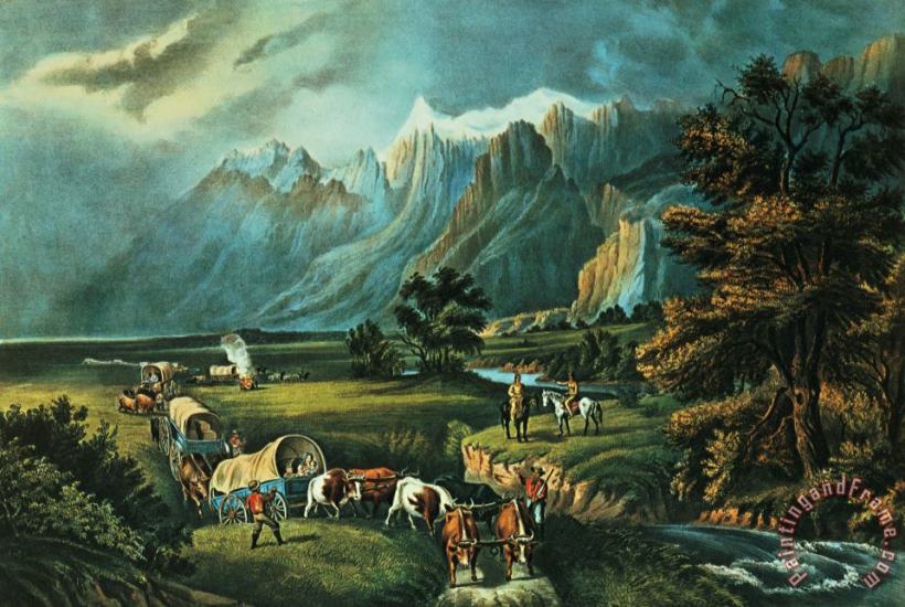 Emigrants Crossing the Plains painting - Currier and Ives Emigrants Crossing the Plains Art Print Emigrants Crossing the Plains painting - Currier and Ives Emigrants Crossing the Plains Art Print