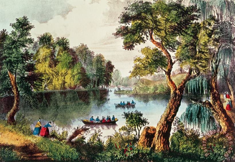 Currier and Ives Mill Cove Lake Art Painting
