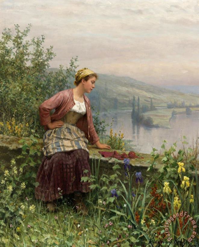 Brittany Girl Overlooking a Stream painting - Daniel Ridgway Knight Brittany Girl Overlooking a Stream Art Print