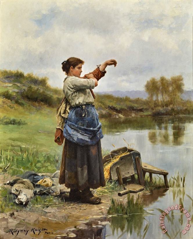 Daniel Ridgway Knight Young Laundress (jeune Fille Mettant Caraco), Ca. 1889 Art Print
