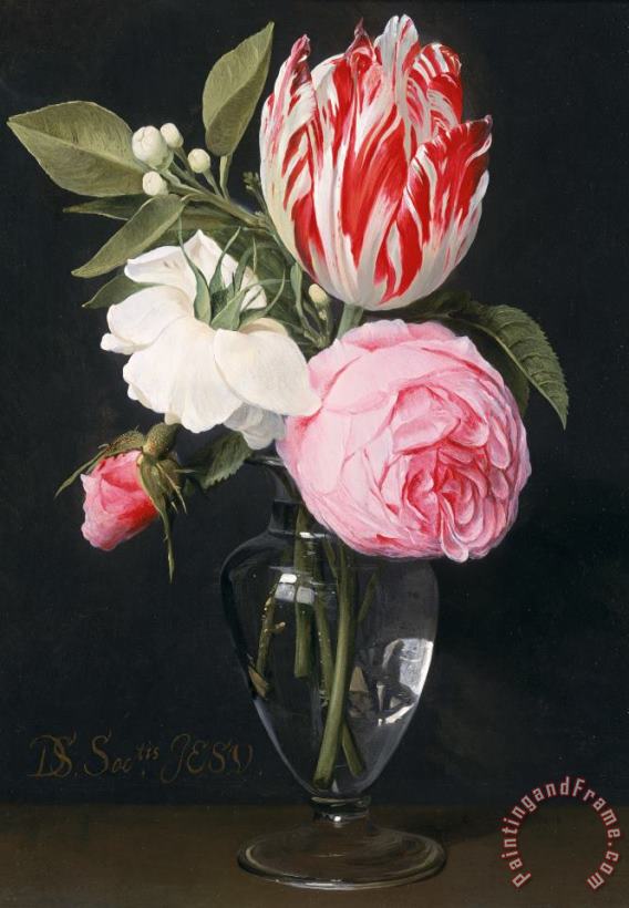 Daniel Seghers Flowers In A Glass Vase Art Painting