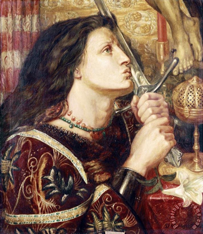 Joan of Arc Kissing The Sword of Deliverance painting - Dante Gabriel Rossetti Joan of Arc Kissing The Sword of Deliverance Art Print