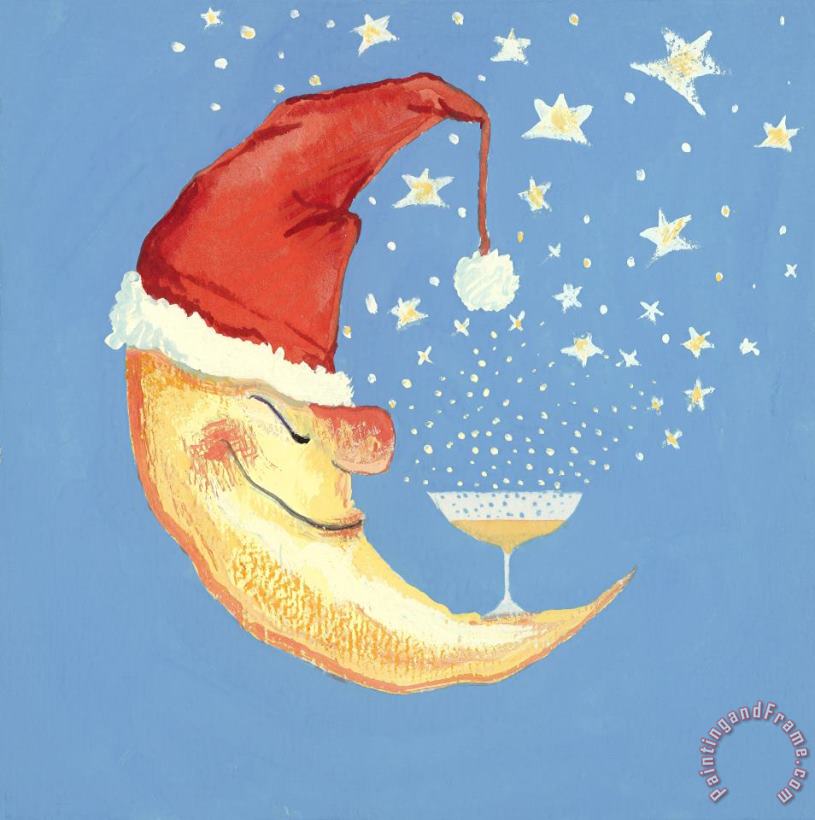 Bubbly Christmas Moon painting - David Cooke Bubbly Christmas Moon Art Print