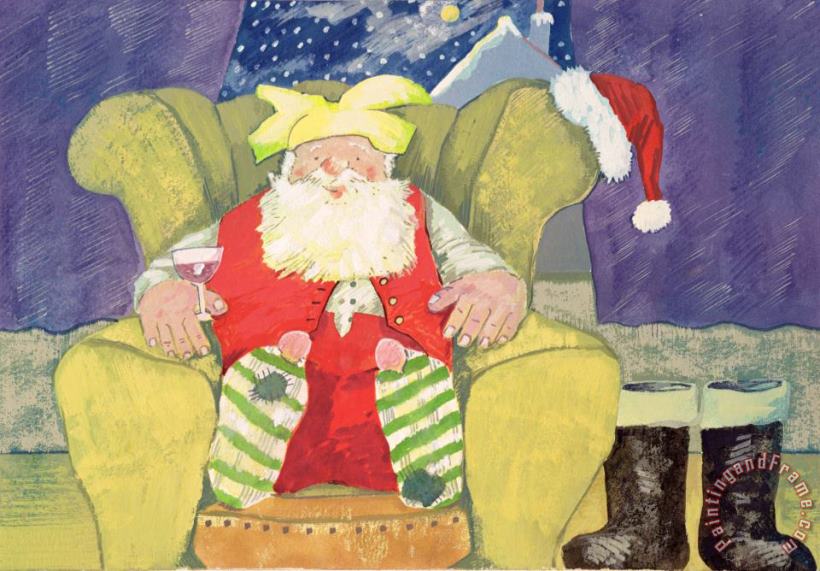 Santa Warming His Toes painting - David Cooke Santa Warming His Toes Art Print